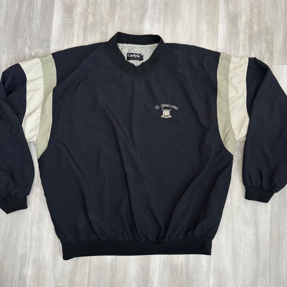 Carlyle El Caballero Golf Windshirt V-Neck Pullover Black Mens Large Made in USA
